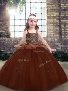 Floor Length Ball Gowns Sleeveless Brown Little Girls Pageant Dress Lace Up