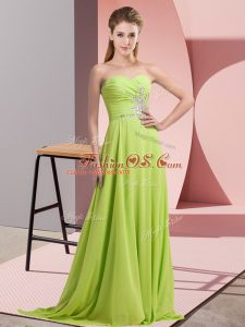 Sweetheart Long Sleeves Lace Up Juniors Evening Dress Yellow Green Chiffon