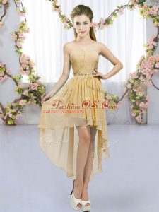 Edgy Chiffon Sweetheart Sleeveless Lace Up Beading Damas Dress in Gold