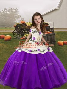 Wonderful Straps Sleeveless Lace Up Little Girls Pageant Dress Eggplant Purple Organza