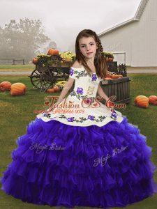 Purple Sleeveless Organza Lace Up Girls Pageant Dresses for Party and Military Ball and Wedding Party
