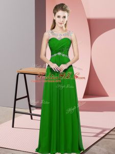 Fabulous Green Backless Evening Dress Beading Sleeveless Floor Length
