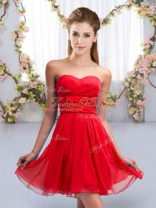 Red Sleeveless Ruching Mini Length Quinceanera Court of Honor Dress