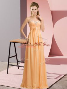 Sleeveless Chiffon Floor Length Lace Up Mother Of The Bride Dress in Orange with Beading