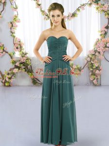 Fantastic Empire Bridesmaids Dress Peacock Green Sweetheart Chiffon Sleeveless Floor Length Lace Up
