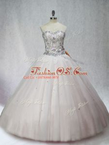 Latest Sweetheart Sleeveless Vestidos de Quinceanera Floor Length Beading White Tulle