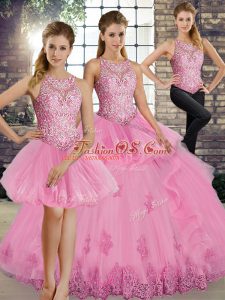 Dazzling Scoop Sleeveless Tulle Quinceanera Dress Lace and Embroidery and Ruffles Lace Up