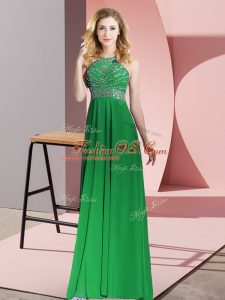 Green Scoop Backless Beading Prom Party Dress Sleeveless