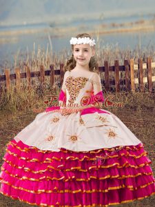 Floor Length Ball Gowns Sleeveless Fuchsia Little Girl Pageant Dress Lace Up
