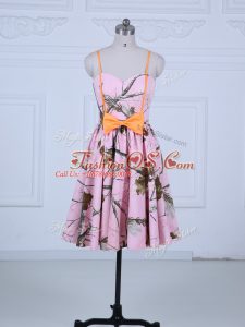Free and Easy Baby Pink Sleeveless Bowknot Knee Length Prom Gown