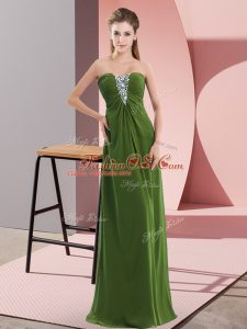 New Style Olive Green Sleeveless Floor Length Beading Zipper Oscars Dresses