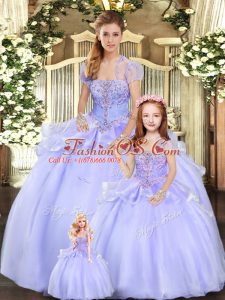 Sleeveless Floor Length Beading and Appliques Lace Up Quinceanera Dresses with Lavender