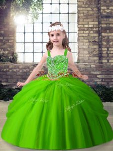 Adorable Floor Length Lace Up Little Girls Pageant Dress for Party and Military Ball with Beading