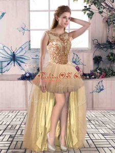 Champagne Prom Dresses Prom and Party with Beading Scoop Sleeveless Lace Up