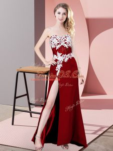 Top Selling Floor Length Zipper Prom Party Dress Red for Prom and Party and Military Ball with Lace and Appliques