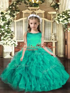Tulle Scoop Sleeveless Lace Up Ruffles Kids Pageant Dress in Turquoise