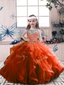 Tulle Sleeveless Floor Length Little Girls Pageant Dress Wholesale and Beading