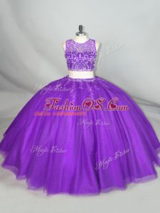 Sexy Purple Sleeveless Beading Quinceanera Dress