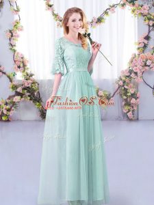 Extravagant Half Sleeves Side Zipper Floor Length Lace and Belt Court Dresses for Sweet 16