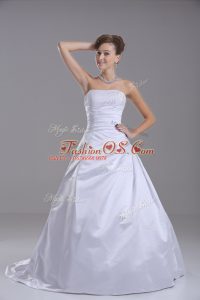 Cheap Taffeta Sleeveless Wedding Dresses Brush Train and Beading