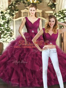 Sleeveless Backless Floor Length Beading and Ruffles Quinceanera Gown