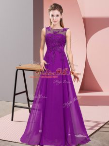Purple Sleeveless Chiffon Zipper Quinceanera Court of Honor Dress for Wedding Party