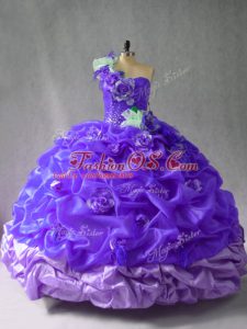 Customized Sleeveless Pick Ups and Hand Made Flower Lace Up 15 Quinceanera Dress