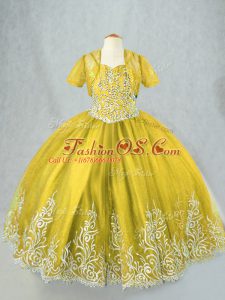 Olive Green Sleeveless Floor Length Beading and Embroidery Lace Up Pageant Gowns