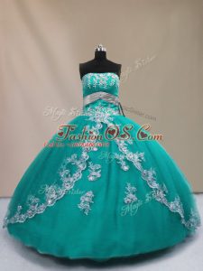 Strapless Sleeveless Tulle Vestidos de Quinceanera Appliques Lace Up
