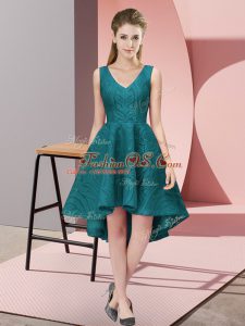 Clearance Teal Sleeveless Lace Zipper Quinceanera Dama Dress for Wedding Party