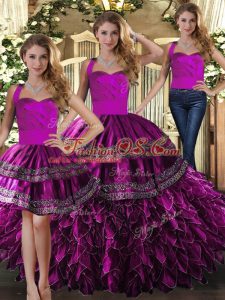 Decent Fuchsia Lace Up Sweet 16 Dresses Embroidery and Ruffles Sleeveless Floor Length