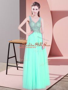 Tulle Sleeveless Floor Length Junior Homecoming Dress and Beading