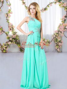 Luxury Aqua Blue One Shoulder Neckline Beading Quinceanera Court Dresses Sleeveless Zipper