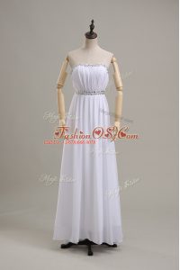 Stylish White Sleeveless Beading Floor Length Bridal Gown