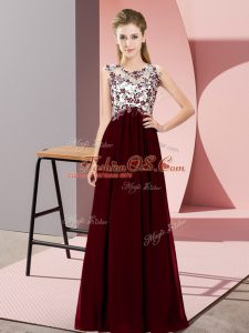 Chiffon Sleeveless Floor Length Bridesmaid Dress and Beading and Appliques