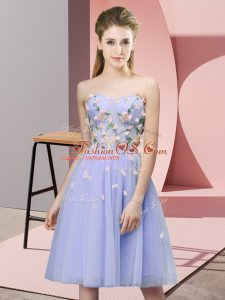 Luxurious Appliques Quinceanera Court Dresses Lavender Lace Up Sleeveless Knee Length