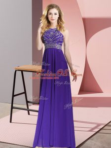 Perfect Floor Length Empire Sleeveless Purple Mother Of The Bride Dress Backless