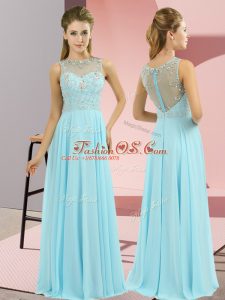 Excellent Baby Blue High-neck Neckline Beading Evening Dress Sleeveless Zipper