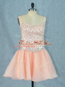Sleeveless Lace Up Mini Length Beading Homecoming Dress