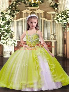 Adorable Yellow Green Straps Lace Up Beading Kids Formal Wear Sleeveless