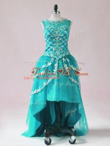 Customized High Low Zipper Military Ball Dresses For Women Teal for Prom and Party with Beading and Appliques