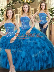 Best Tulle Sleeveless Floor Length Quince Ball Gowns and Beading and Ruffles