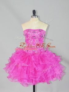 Ideal Ball Gowns Club Wear Fuchsia Strapless Organza Sleeveless Mini Length Lace Up