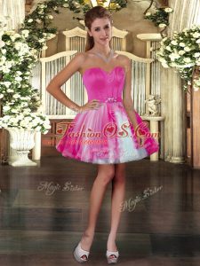 New Arrival Sweetheart Sleeveless Party Dress for Girls Mini Length Belt Fuchsia Tulle