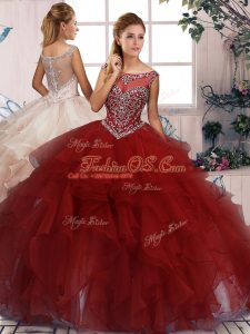 Fantastic Burgundy Sleeveless Organza Zipper Vestidos de Quinceanera for Military Ball and Sweet 16 and Quinceanera