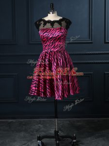 Designer Hot Pink Backless Cocktail Dresses Lace Cap Sleeves Mini Length