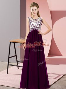 Shining Dark Purple Sleeveless Chiffon Zipper Bridesmaid Dresses for Wedding Party