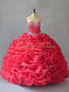 New Arrival Coral Red Sleeveless Beading and Pick Ups Floor Length Sweet 16 Dresses