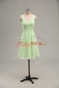 Luxurious Mini Length Zipper Evening Dress Yellow Green for Prom and Party and Military Ball with Ruching