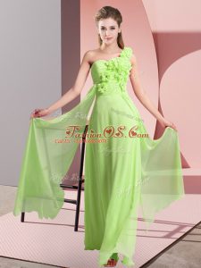 Enchanting Floor Length Lace Up Quinceanera Court Dresses Yellow Green for Wedding Party with Hand Made Flower